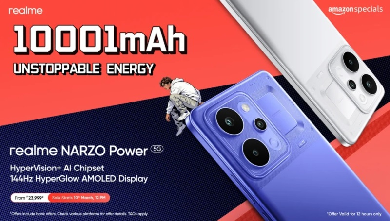 Realme е пуснал Narzo Power 5G, оборудван с батерия от 10 001 mAh и цена 305 долара.