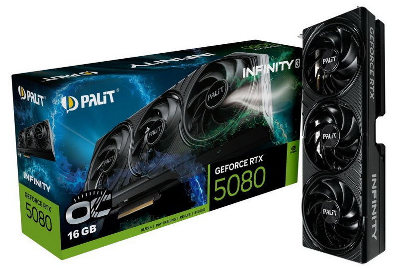 Palit представи GeForce RTX 5080 Infinity 3 без RGB‑подсветка както в разгонена версия, така и без нея.