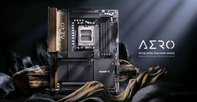 Gigabyte представи карта X870E Aero X3D Dark Wood с дизайн, напомнящ на тъмно дърво