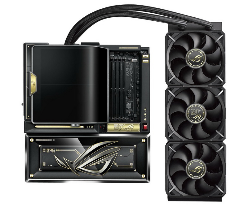Asus интегрира в премиалната дънна платка ROG Crosshair X870E Edition 20 огромен OLED екран и 360‑мм SJO.