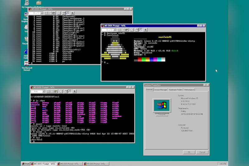 „Необичайна трик“: момичето стартира съвременен Linux върху Windows 95