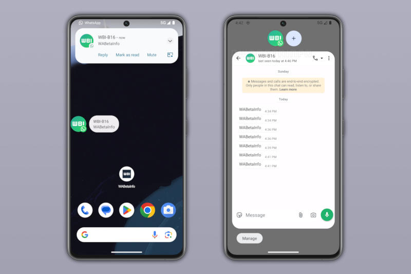 WhatsApp за Android ще започне да поддържа „бъбли“ – рядък формат на системни известия